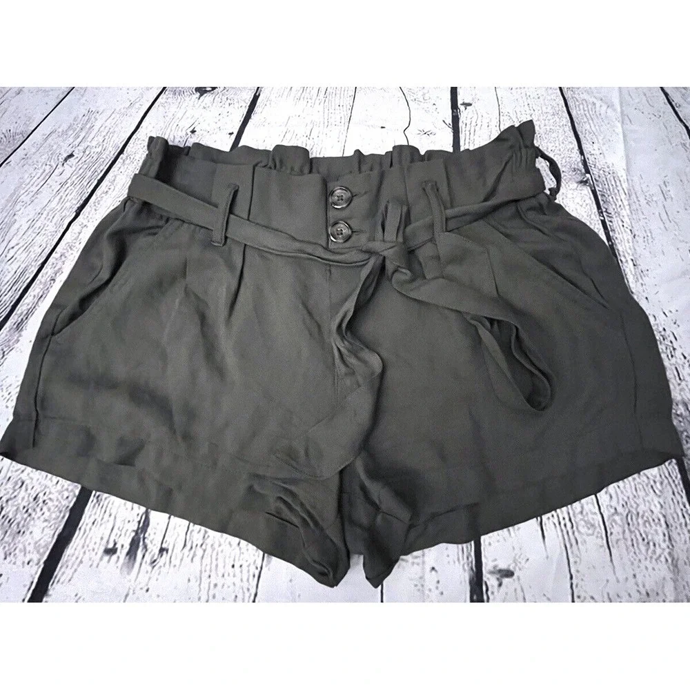 REWASH Short Shorts Womens Size Small Green Lightweight Belted Elastic Waistband